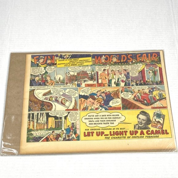 Camel Cigarette Ad New York World's Fair 1939 Comic Half Page Original Newspaper